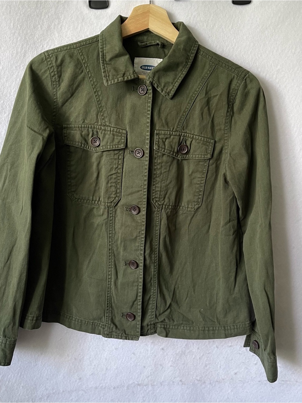 Old Navy Jacket Top Denim‎ Button Pockets Woman Size XS Solid Green